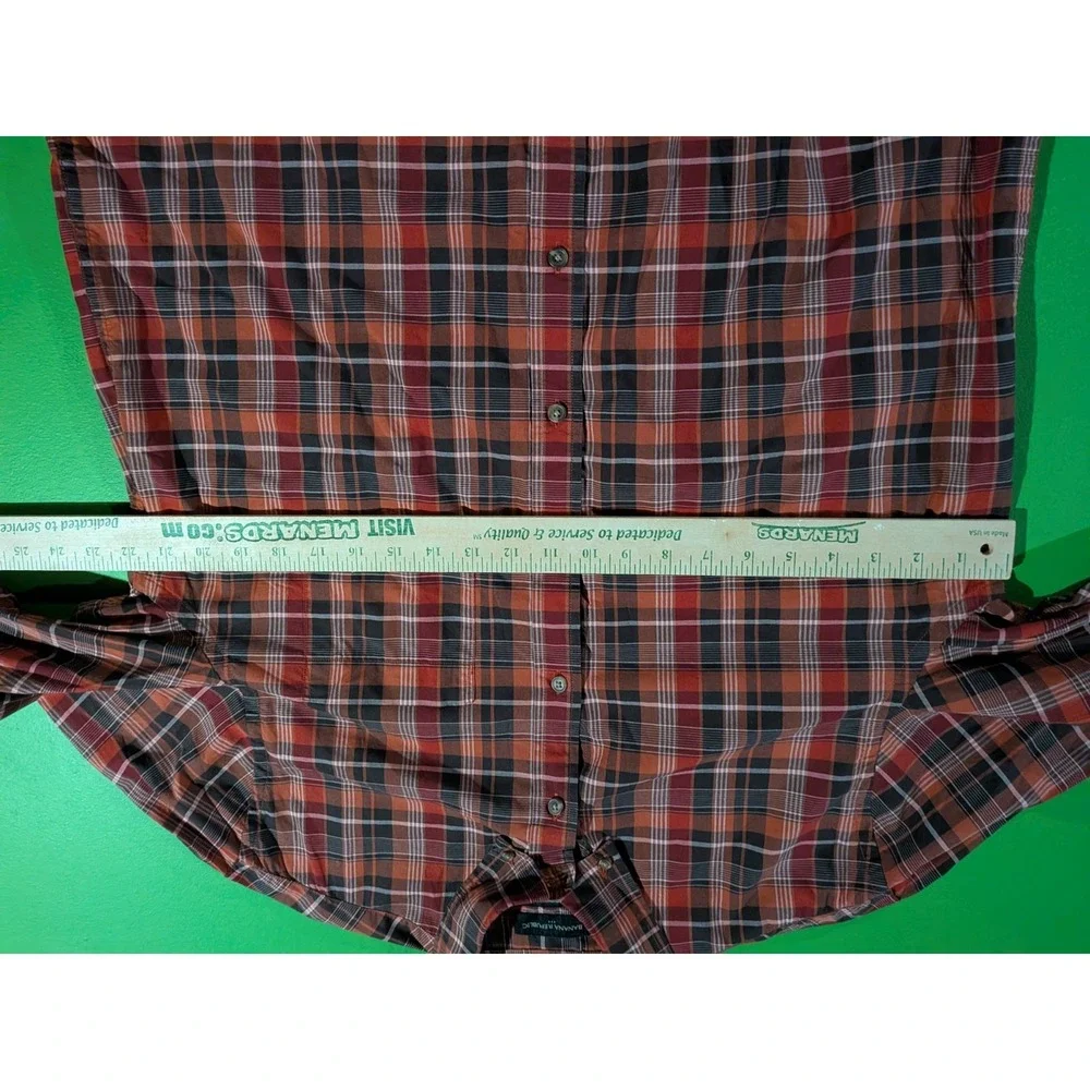 Banana Republic Shirt Mens Large Red Plaid Slim Fit Untucked Organic Button Down